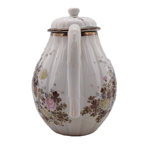 Vintage Japanese Lake Floral Birds Porcelain Lidded Teapot Tea Hand Painted - Picture 6 of 13